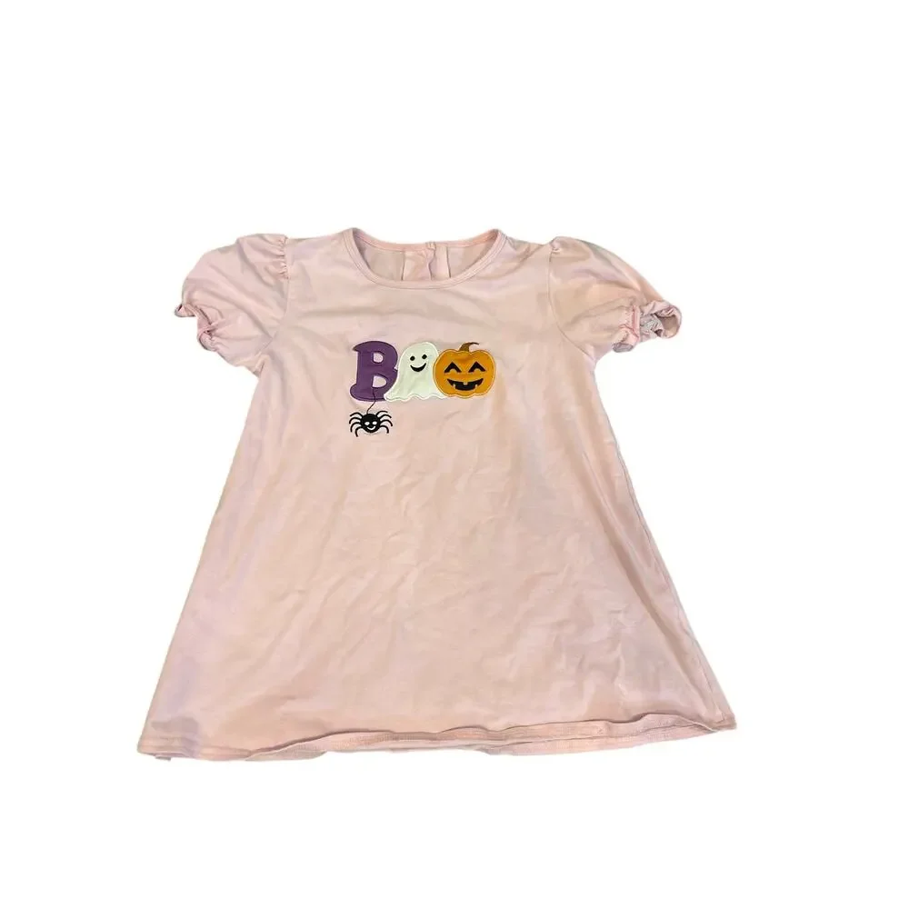 Girls Size 6‎ Halloween PJ Set Pink BOO Ghost Pumpkin Spider Top Striped Shorts